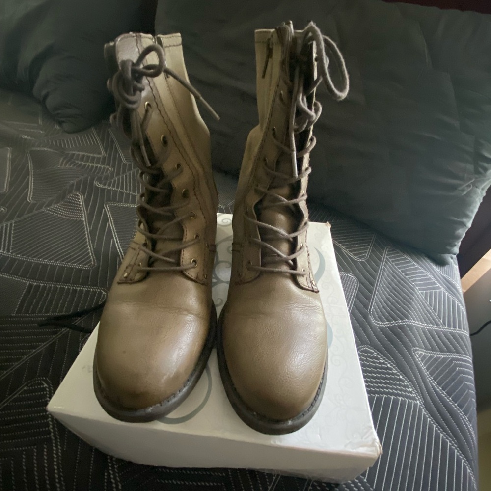 MIA Brown Combat Moto Boots with Lace-Up Design